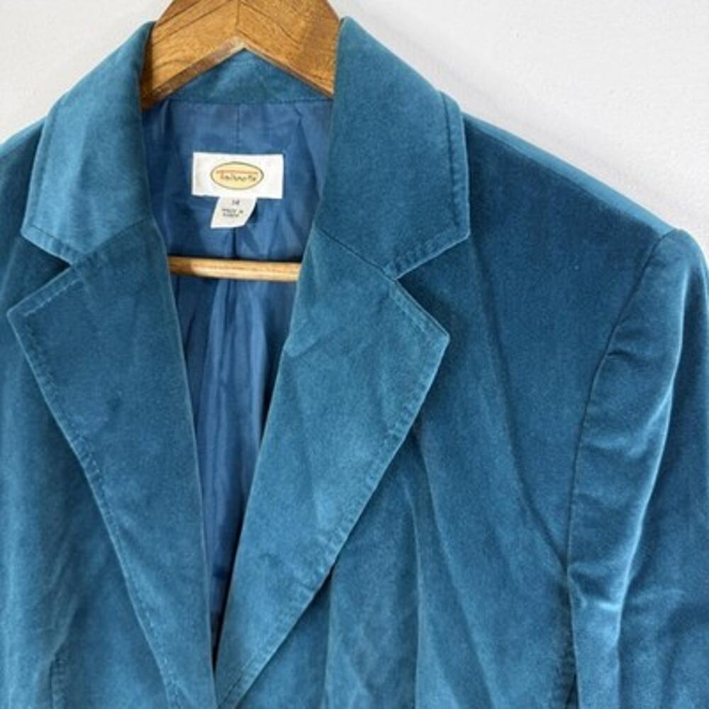 Talbots Velvet Blazer 14 Teal Cotton Silk Lined Button Jacket Classic Statement